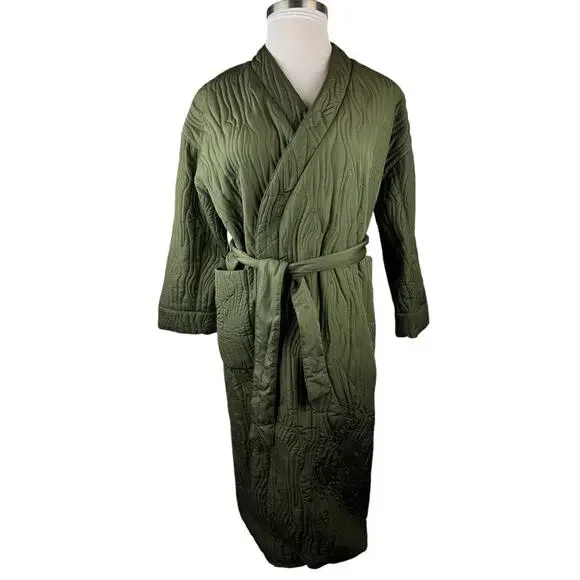 *Damaged* Calme Johnny Was Ava Quilted Wrap Belted Robe Coat Green Size XS *Flaw - Picture 2 of 16